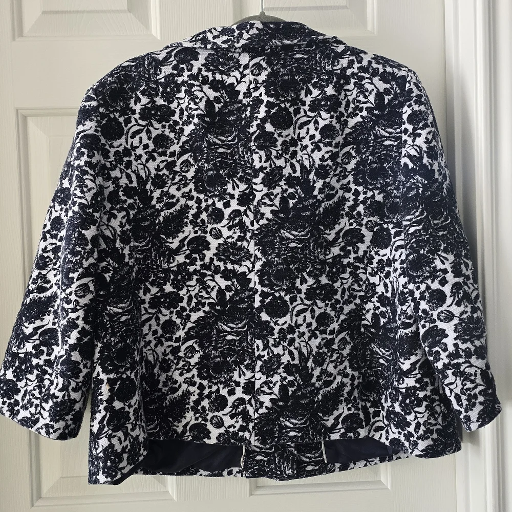 Talbots navy blue and white floral blazer women size 16W - Picture 9 of 15